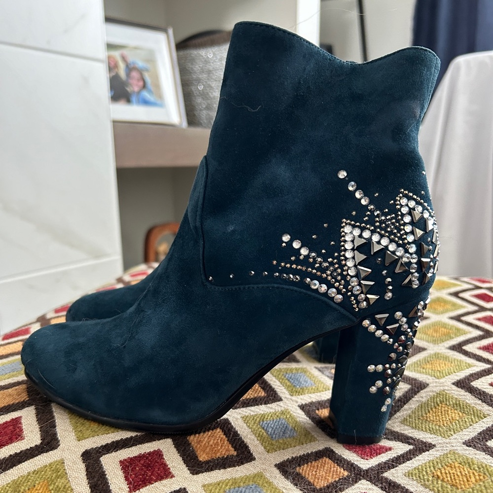 Roberta Di Carmerino Embellished Blue Leather Ankle Boots , US size 6
